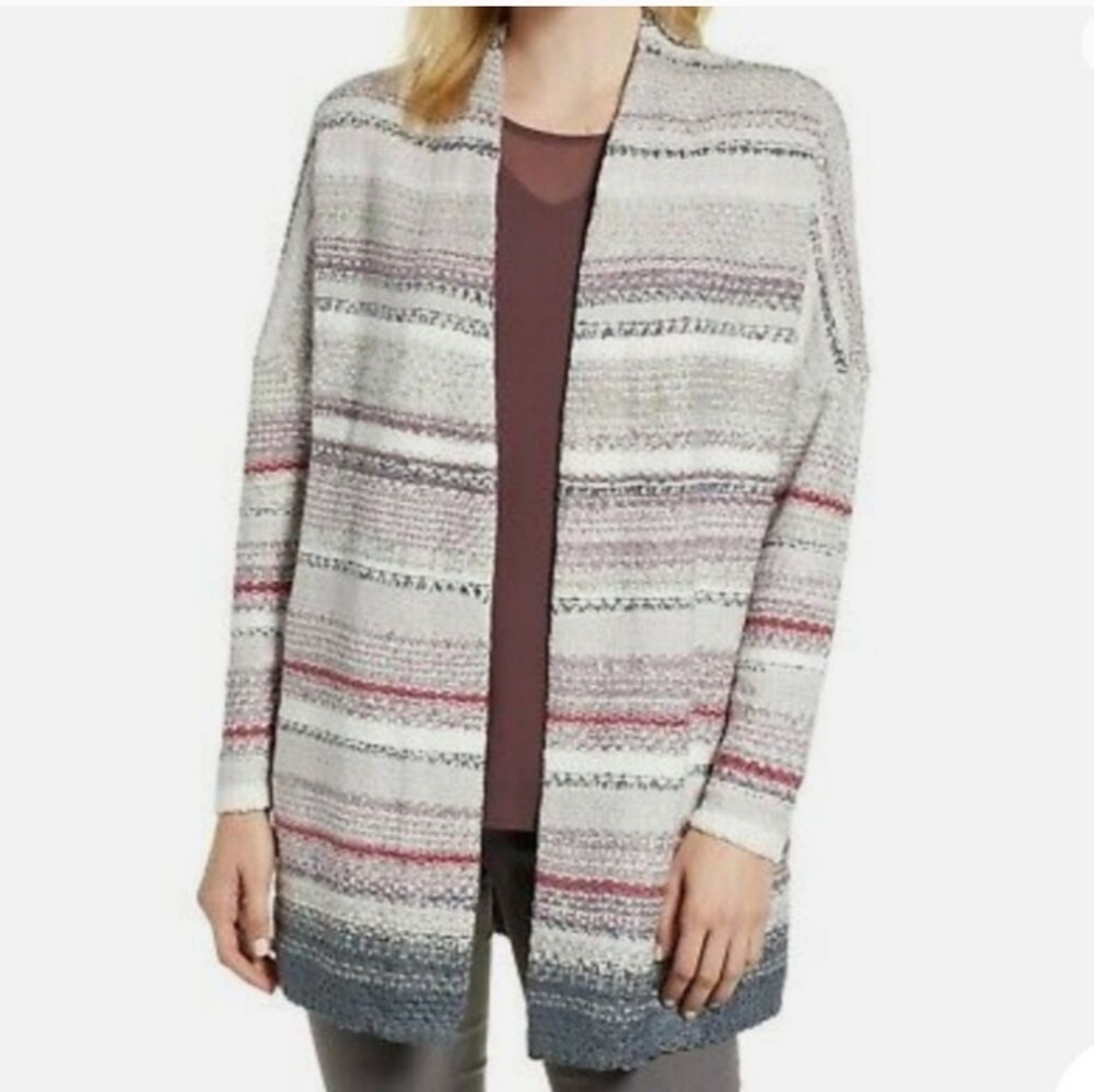 COPY - Nic + Zoe Sweater Multicolor Sunset Stripe Open Cardigan Petite